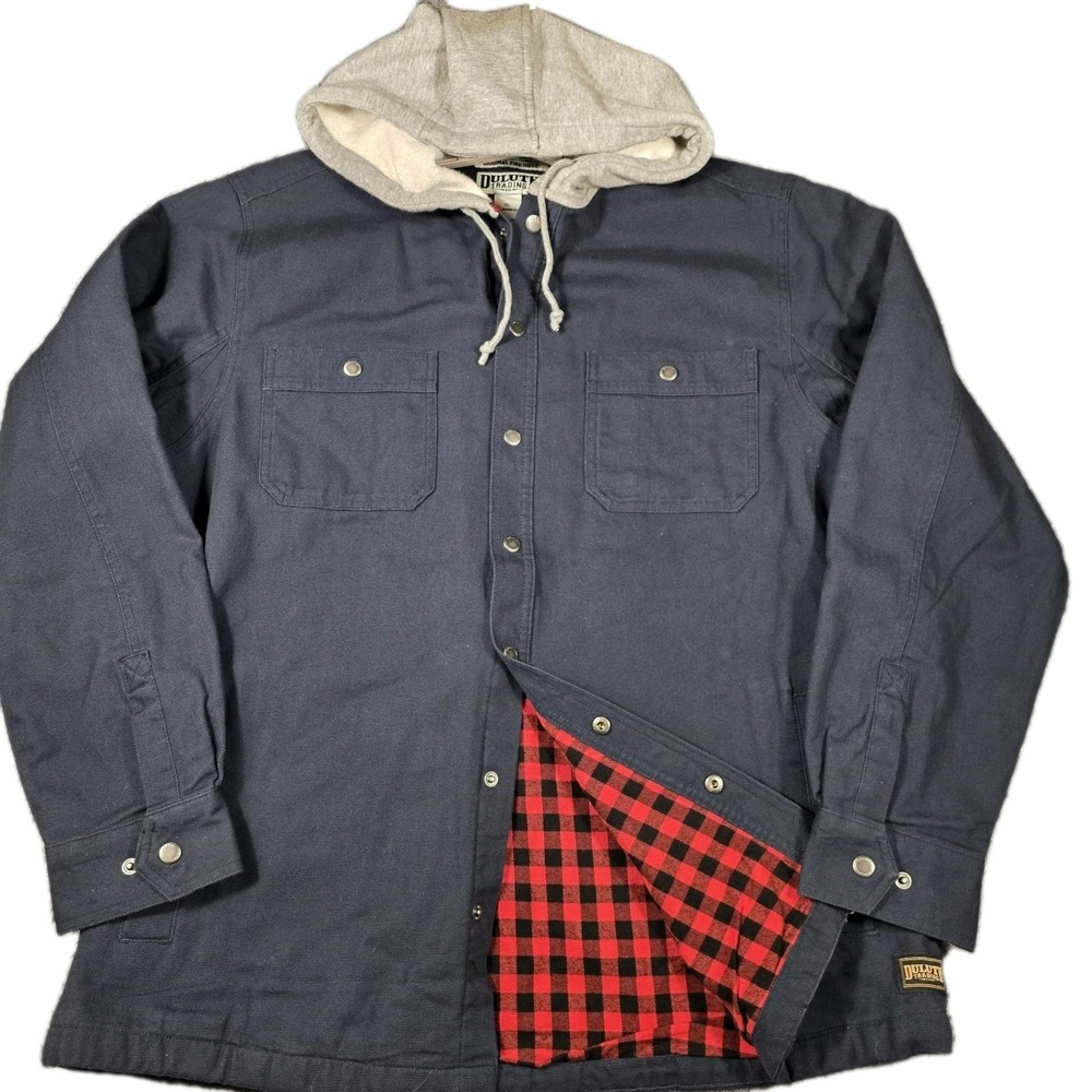 Duluth Trading Co Original Fire Hose Jacket Men's XL Blue Hooded Lined Canvas